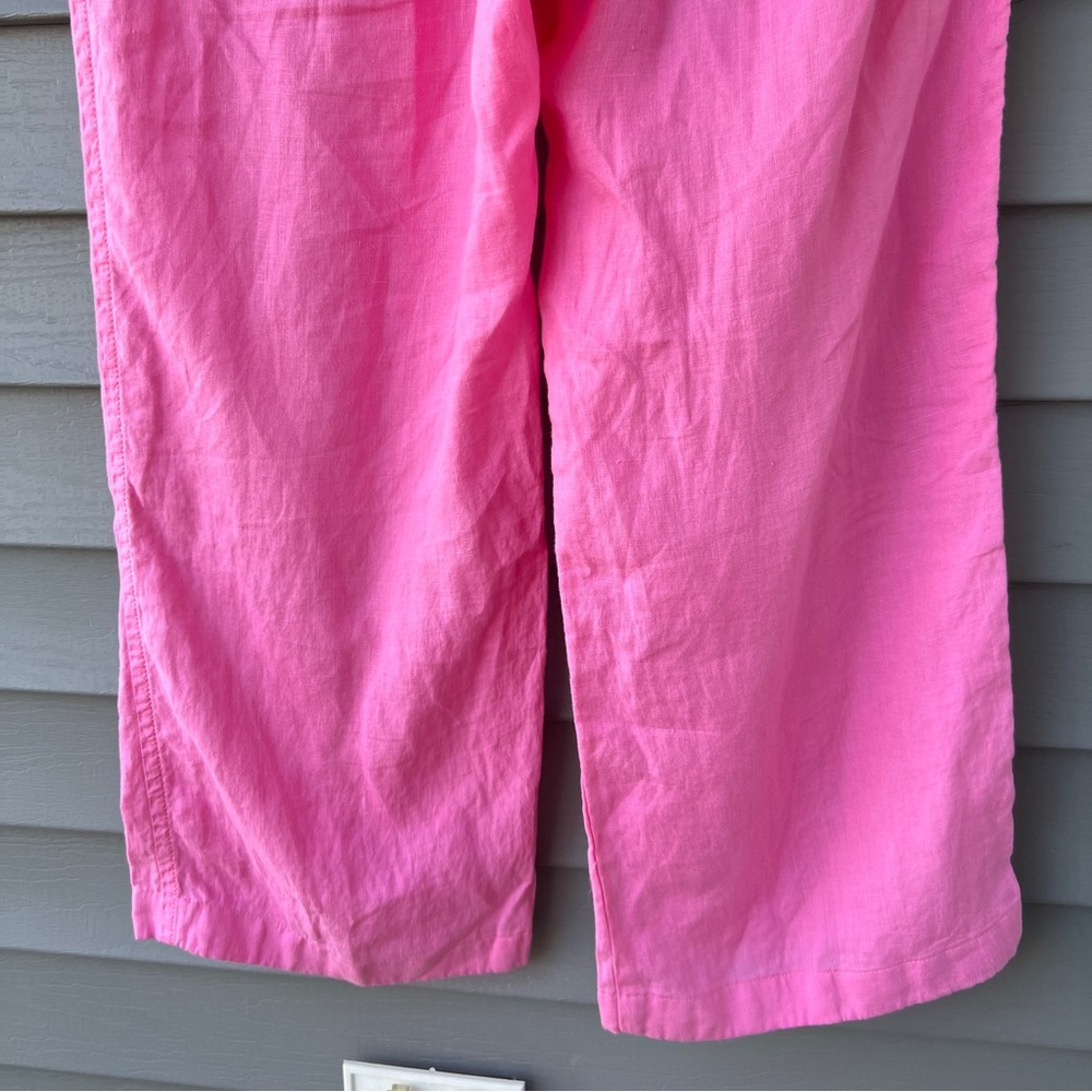 Lilly Pulitzer Linen Wide Leg Pants Crop Size M Pink Drawstring Coastal Pull On - Picture 6 of 16